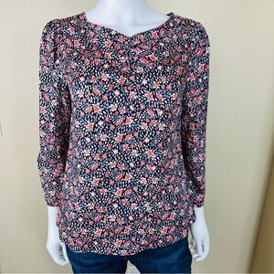 Rebecca Taylor Blouse Sz 6 Floral V Neck 3/4 Sleeves Silk Blend